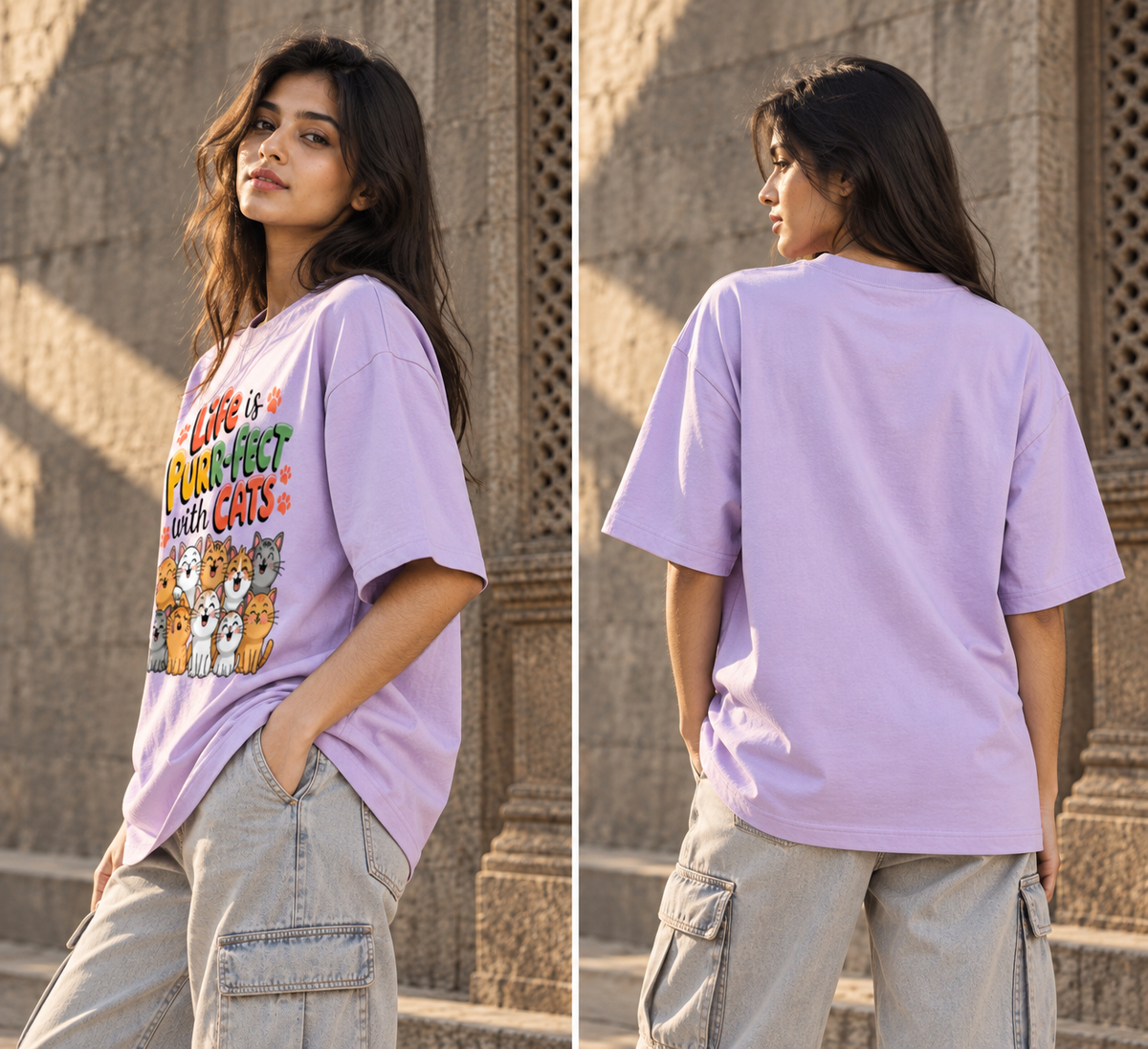 Purrfect Cats Oversized Graphic T-Shirt