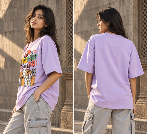 Purrfect Cats Oversized Graphic T-Shirt