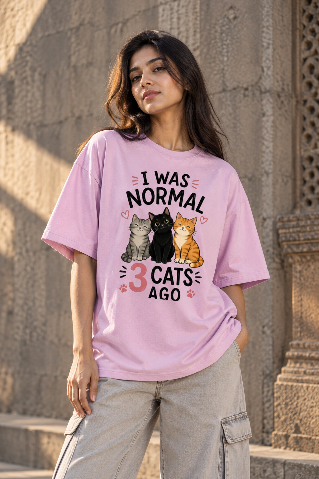 I Was Normal 3 Cats Ago Oversized T-Shirt | Funny Cat Tee