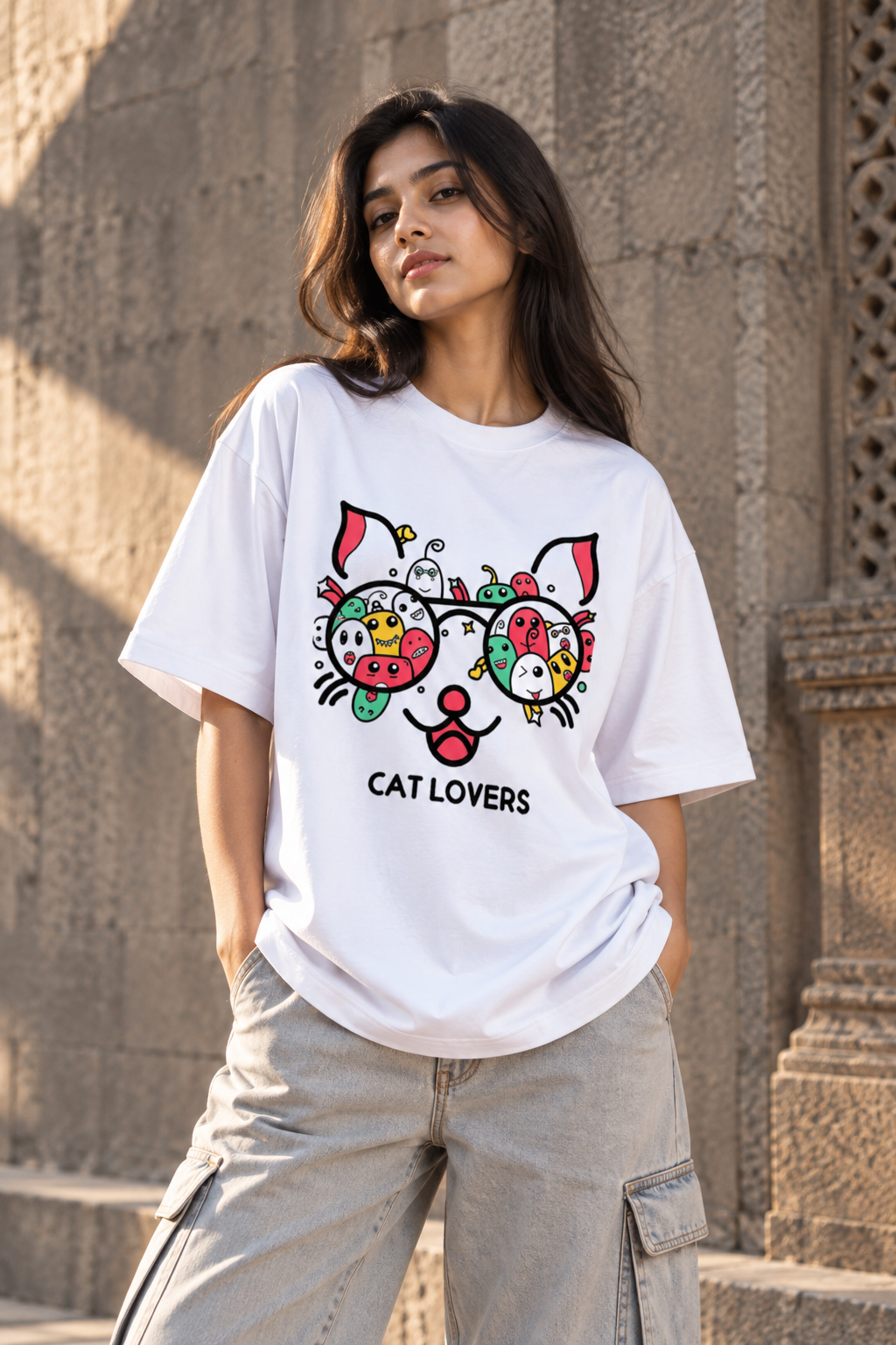 Cat Lovers Oversized Graphic T-Shirt | Cat Lover Tee