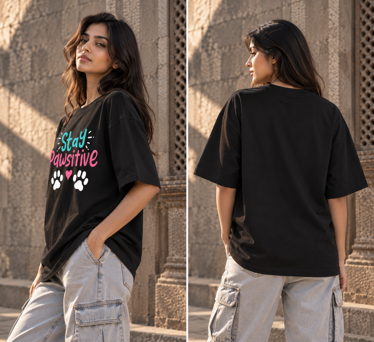 Stay Pawsitive Cute Graphic T-Shirt
