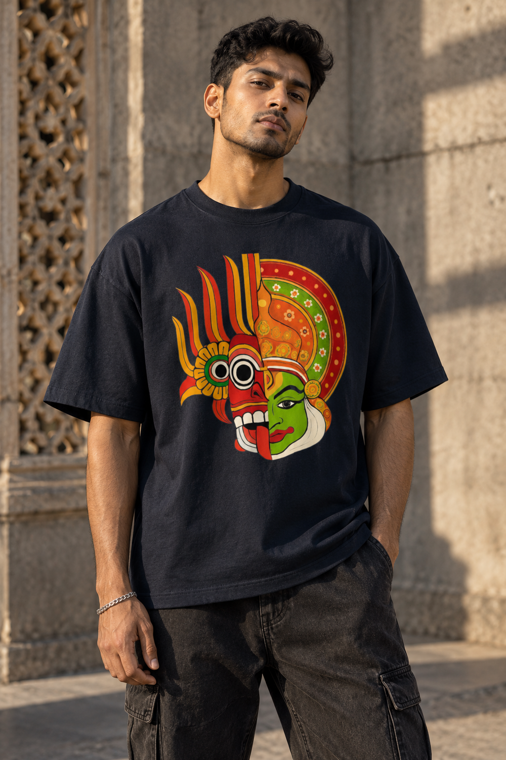 RAJIRU Kathakali Heritage Oversized T-Shirt | Kerala Folk Art