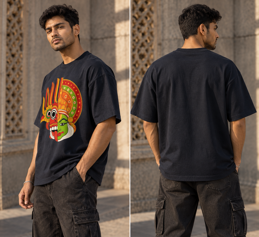 RAJIRU Kathakali Heritage Oversized T-Shirt | Kerala Folk Art