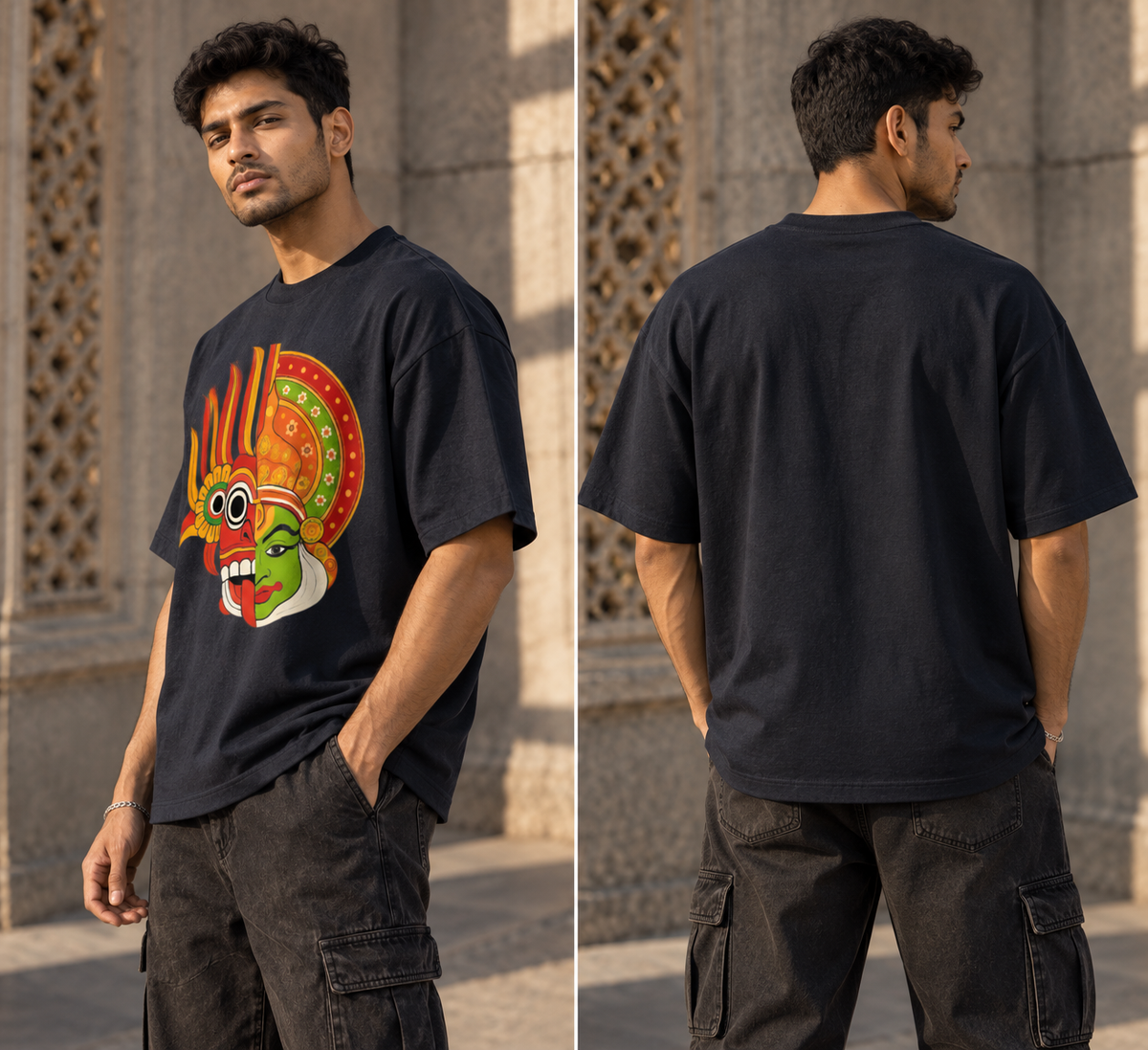 RAJIRU Kathakali Heritage Oversized T-Shirt | Kerala Folk Art