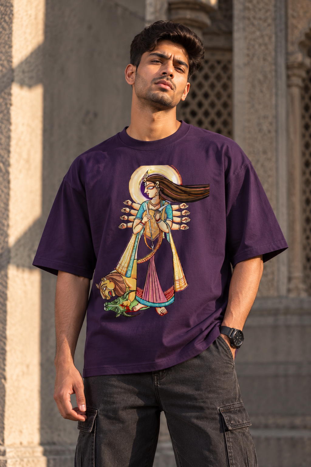 RAJIRU Divine Warrior Oversized Graphic T-Shirt | Indian Goddess Streetwear