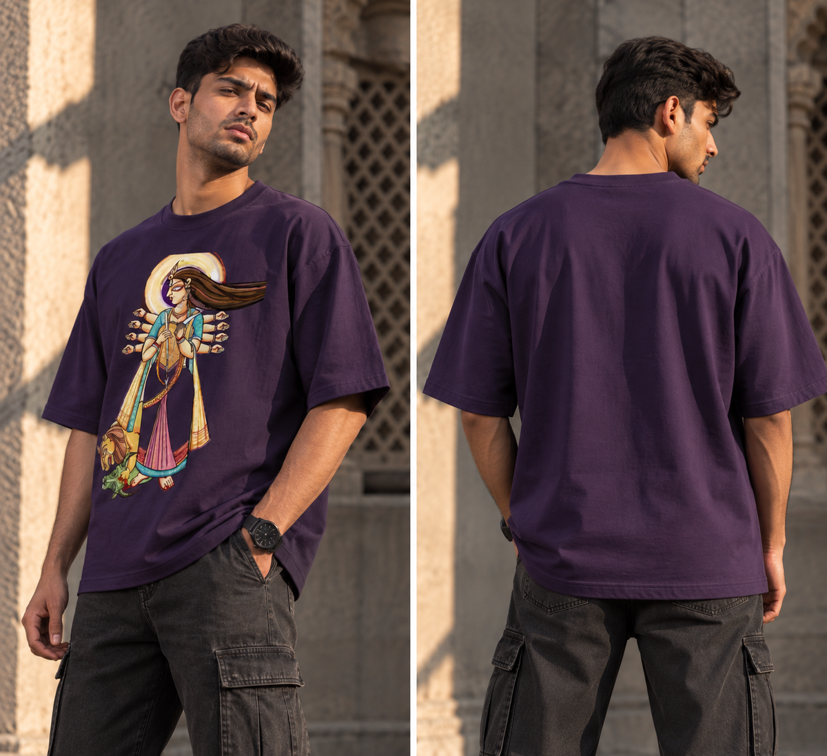 RAJIRU Divine Warrior Oversized Graphic T-Shirt | Indian Goddess Streetwear
