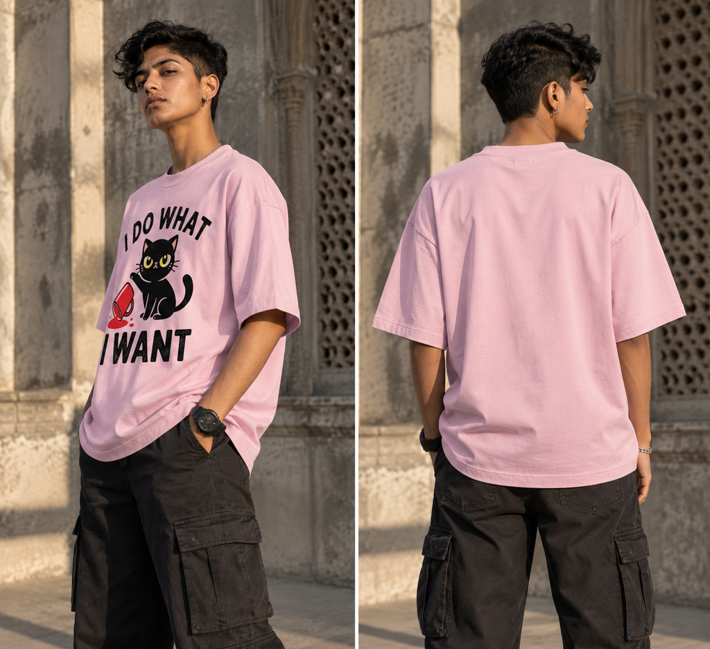 I Do What I Want Black Cat Oversized Graphic T-Shirt