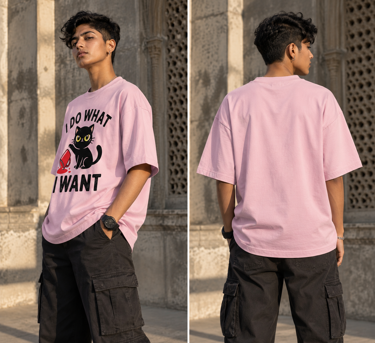 I Do What I Want Black Cat Oversized Graphic T-Shirt