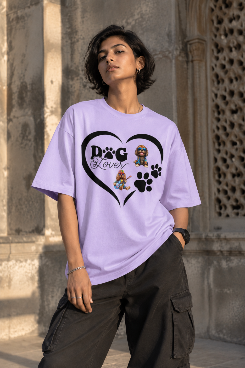 Dog Lover Heart Oversized Graphic T-Shirt