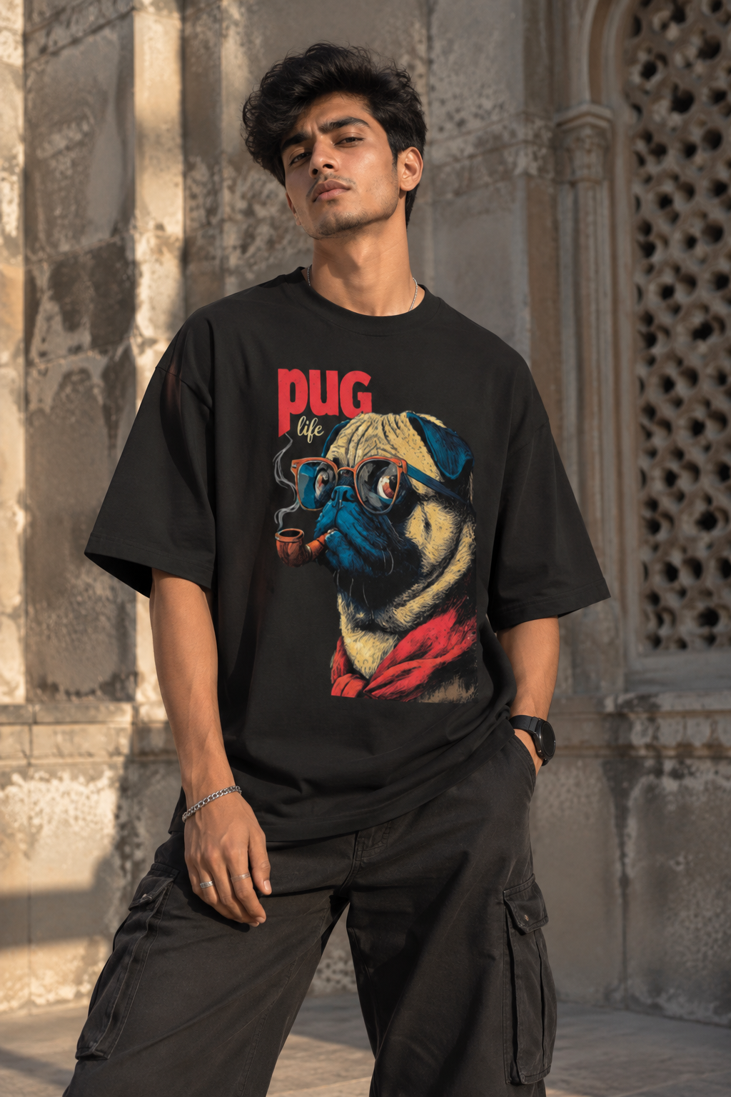 Pug Life Vintage Pug Oversized Graphic T-Shirt