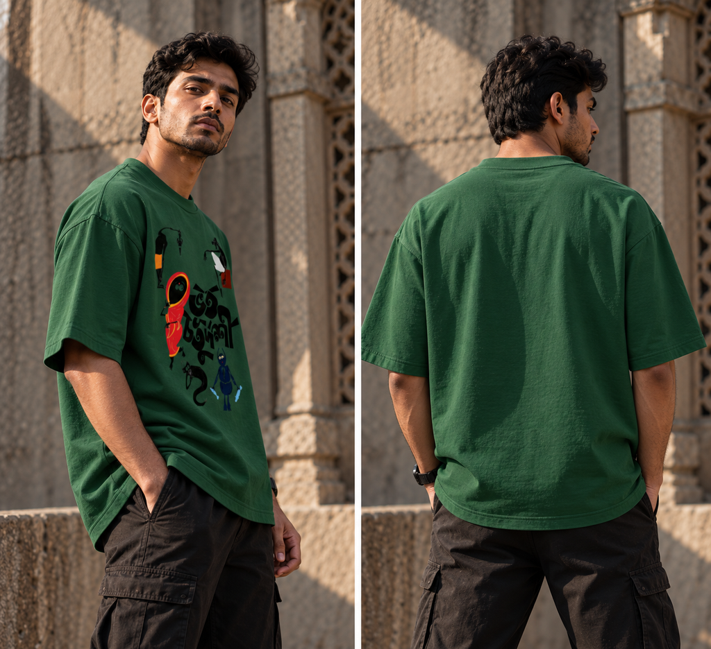 Chhaya Bengali Folk Art Oversized Graphic T-Shirt