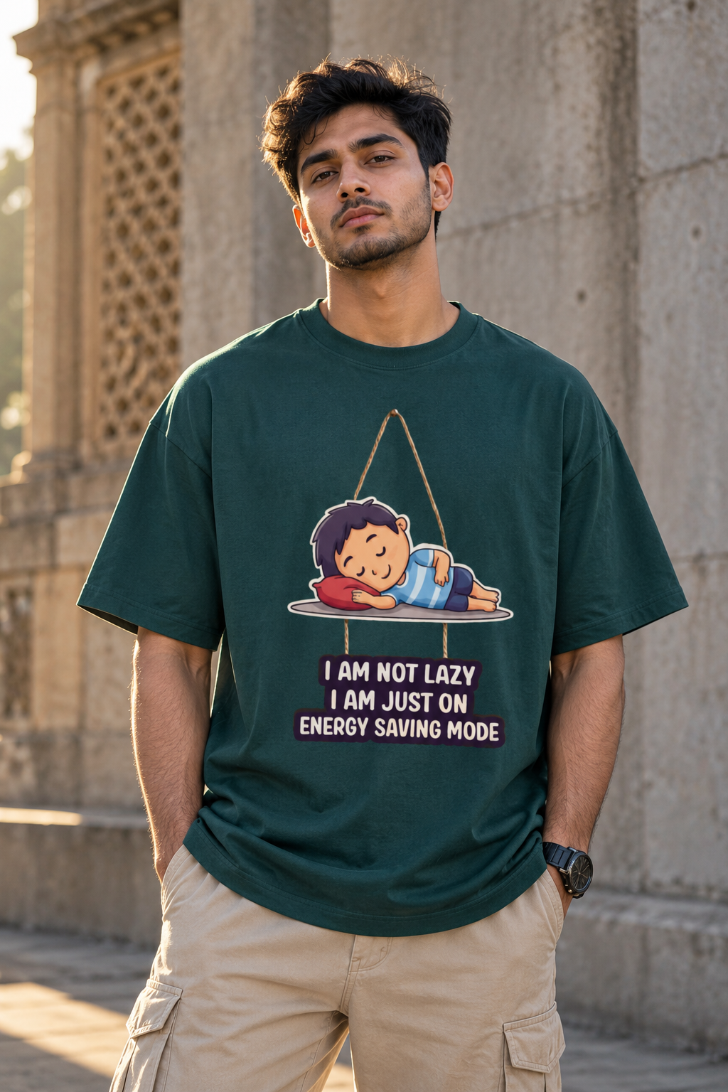 Not Lazy Energy Saving Mode Oversized Graphic T-Shirt | Funny Lazy Tee