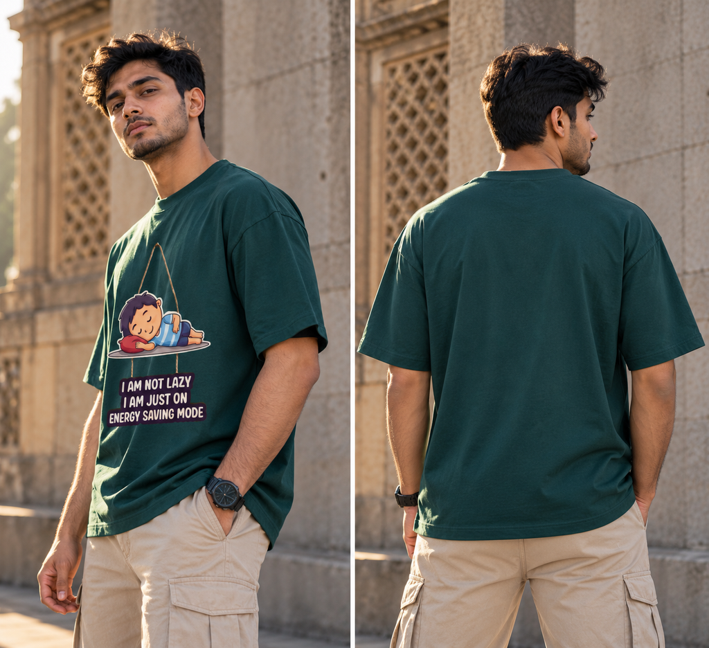 Not Lazy Energy Saving Mode Oversized Graphic T-Shirt | Funny Lazy Tee