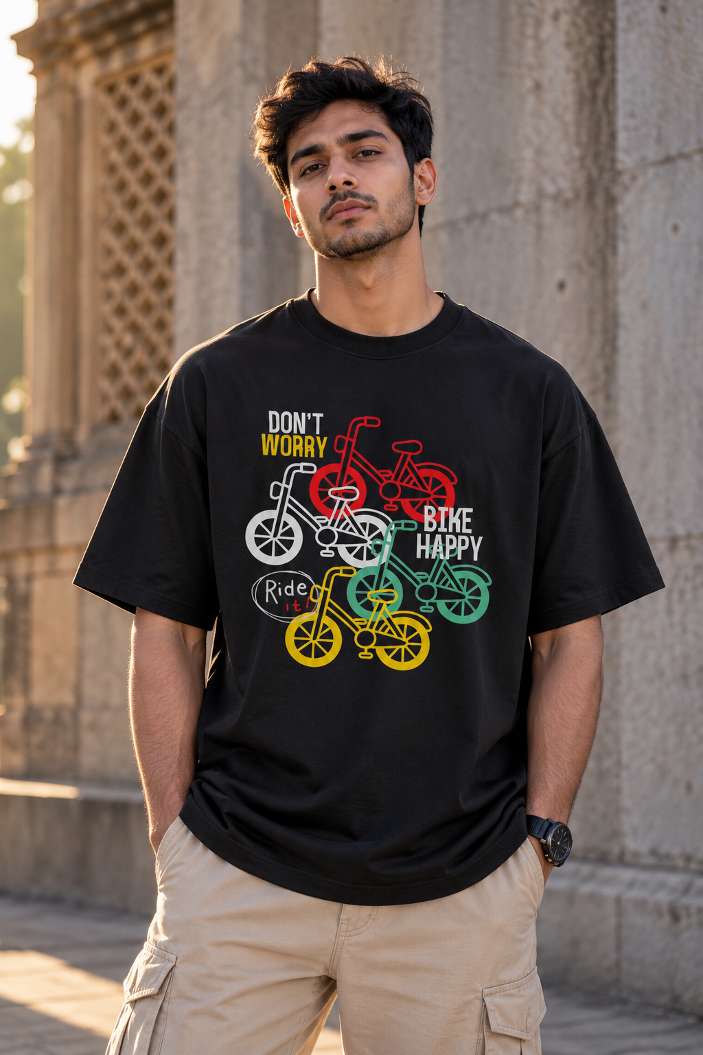 RAJIRU Bike Happy Oversized Graphic T-Shirt | Cycling Streetwear