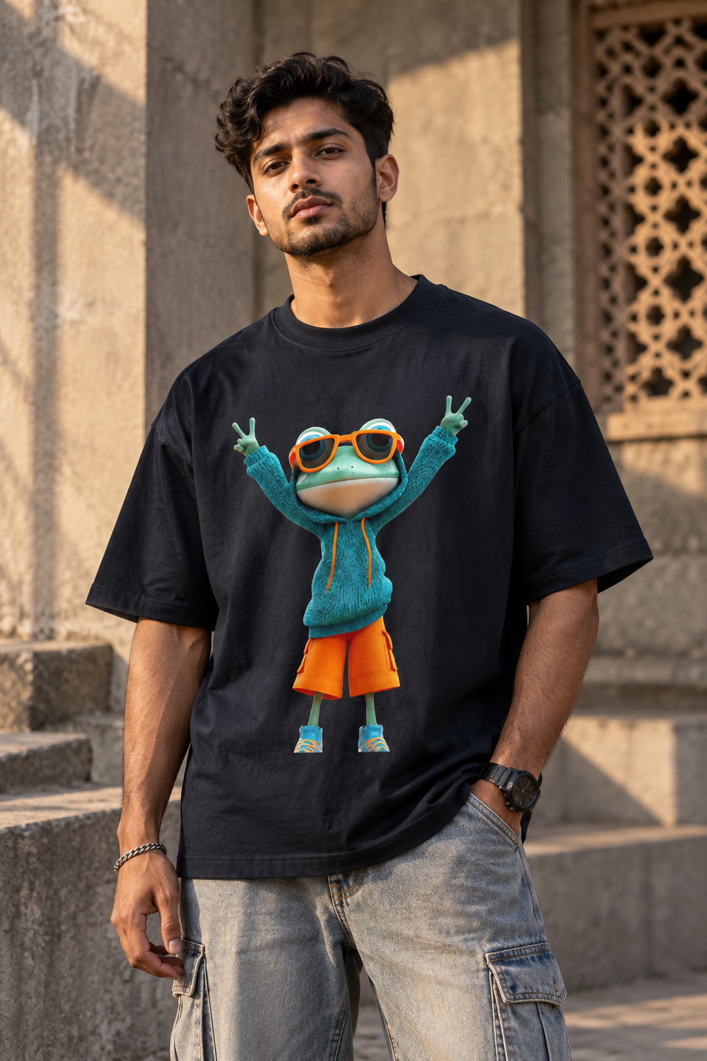Chill Frog Oversized Graphic T-Shirt | Cute Frog Tee
