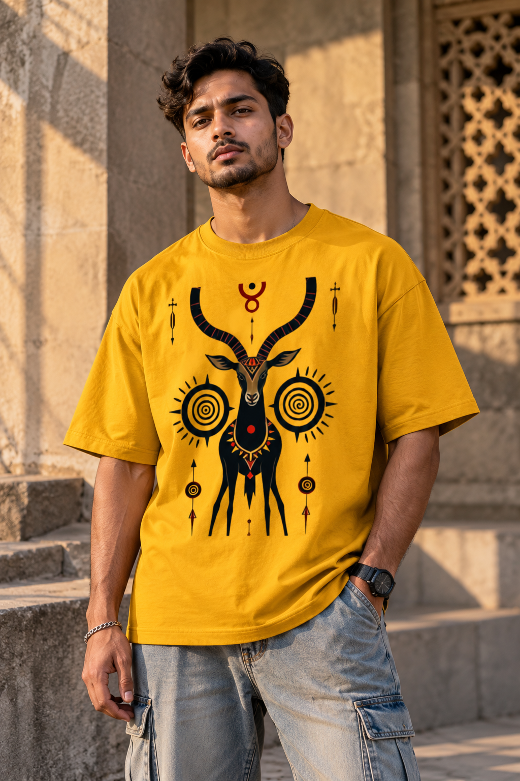 Horned Spirit Oversized Graphic T-Shirt | Tribal Streetwear
