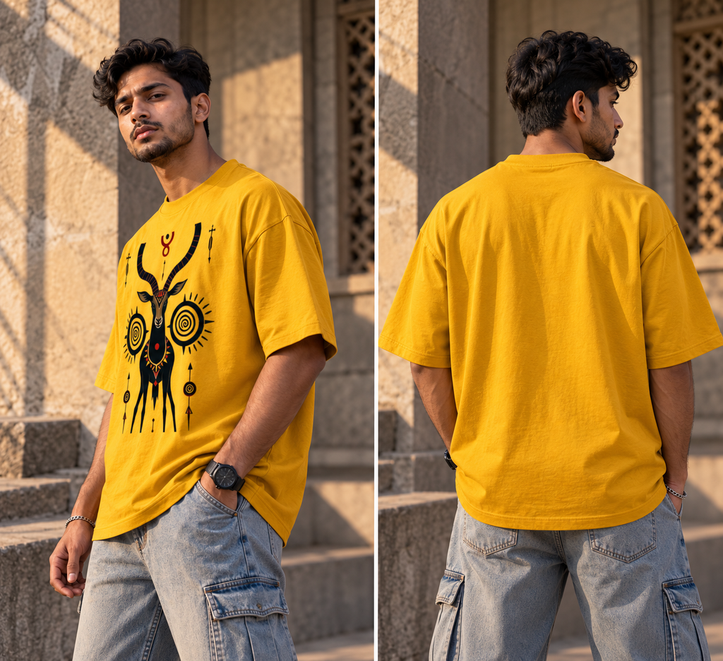 Horned Spirit Oversized Graphic T-Shirt | Tribal Streetwear