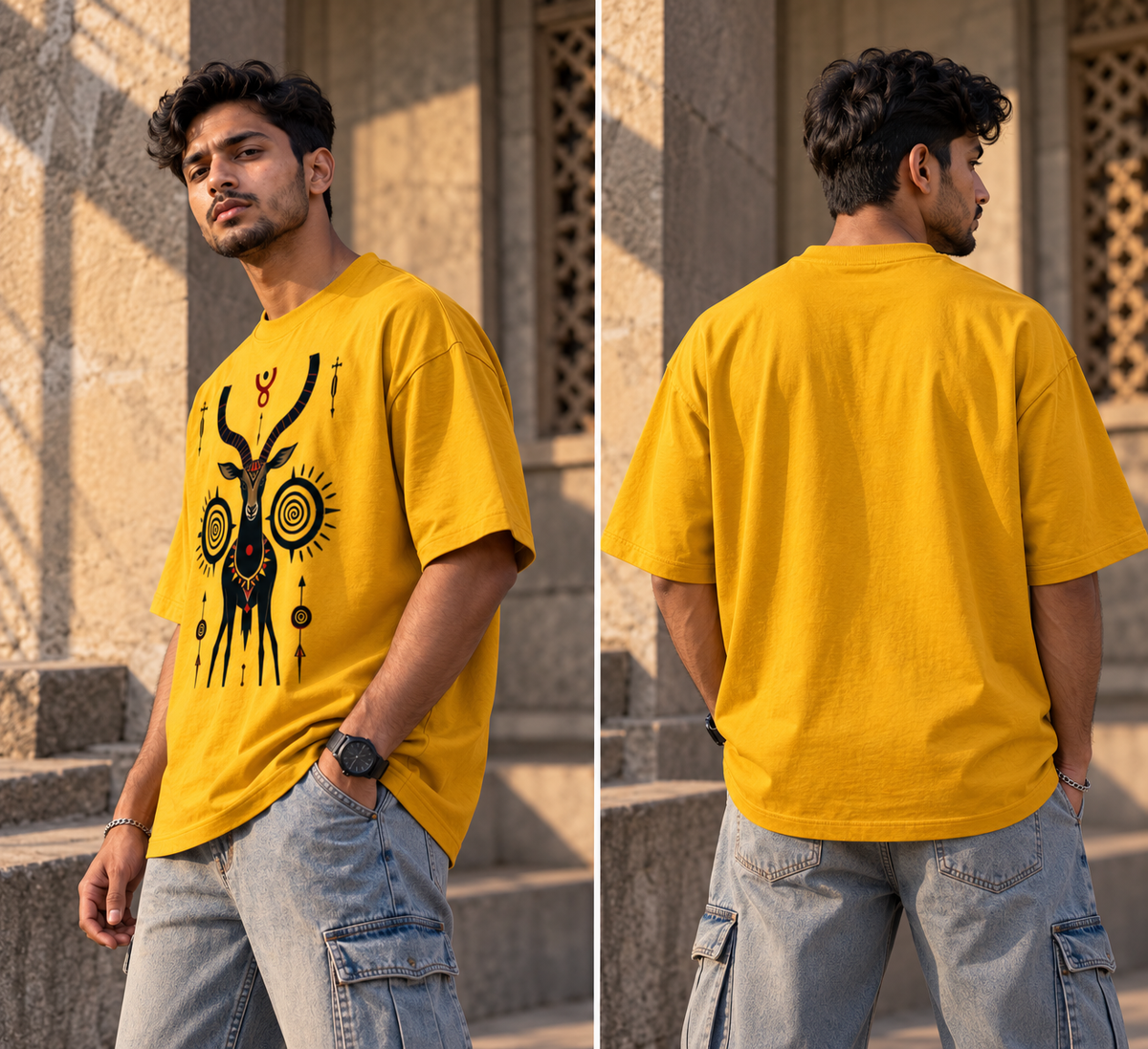 Horned Spirit Oversized Graphic T-Shirt | Tribal Streetwear