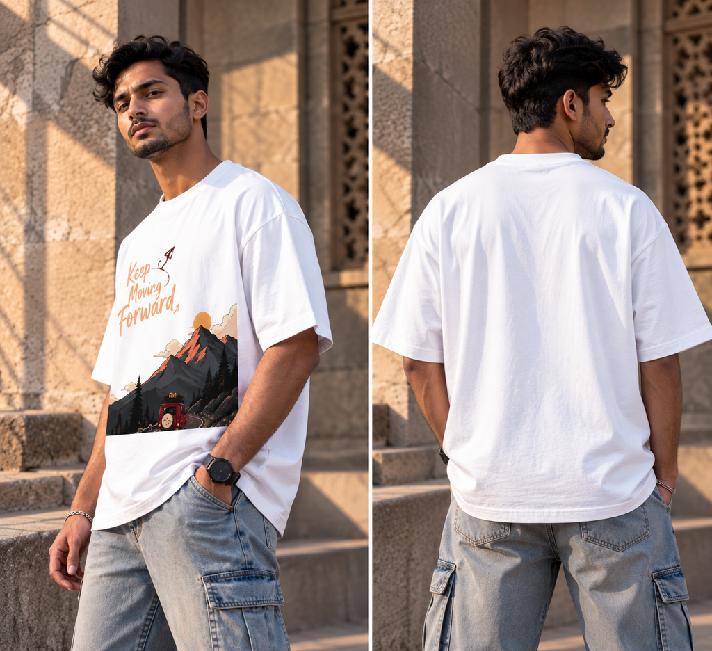 Keep Moving Forward Oversized Graphic T-Shirt | Motivational Mountain Tee