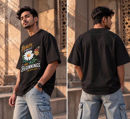 Beauty in Simplicity Oversized Graphic T-Shirt | Floral Butterfly Tee