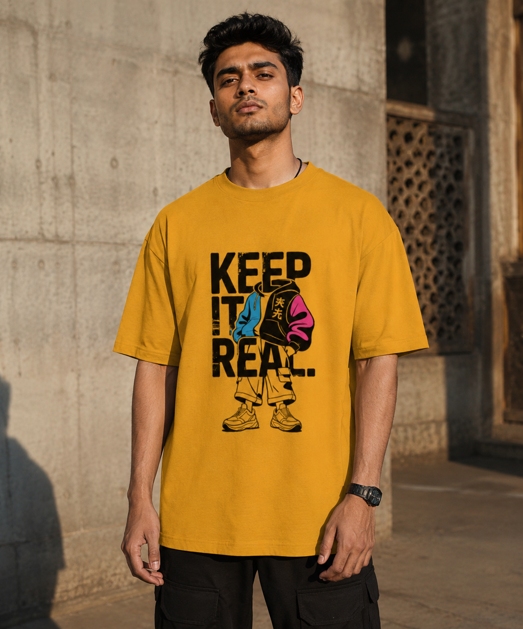 RAJIRU Keep It Real Japanese streetwear oversized T-shirt product image