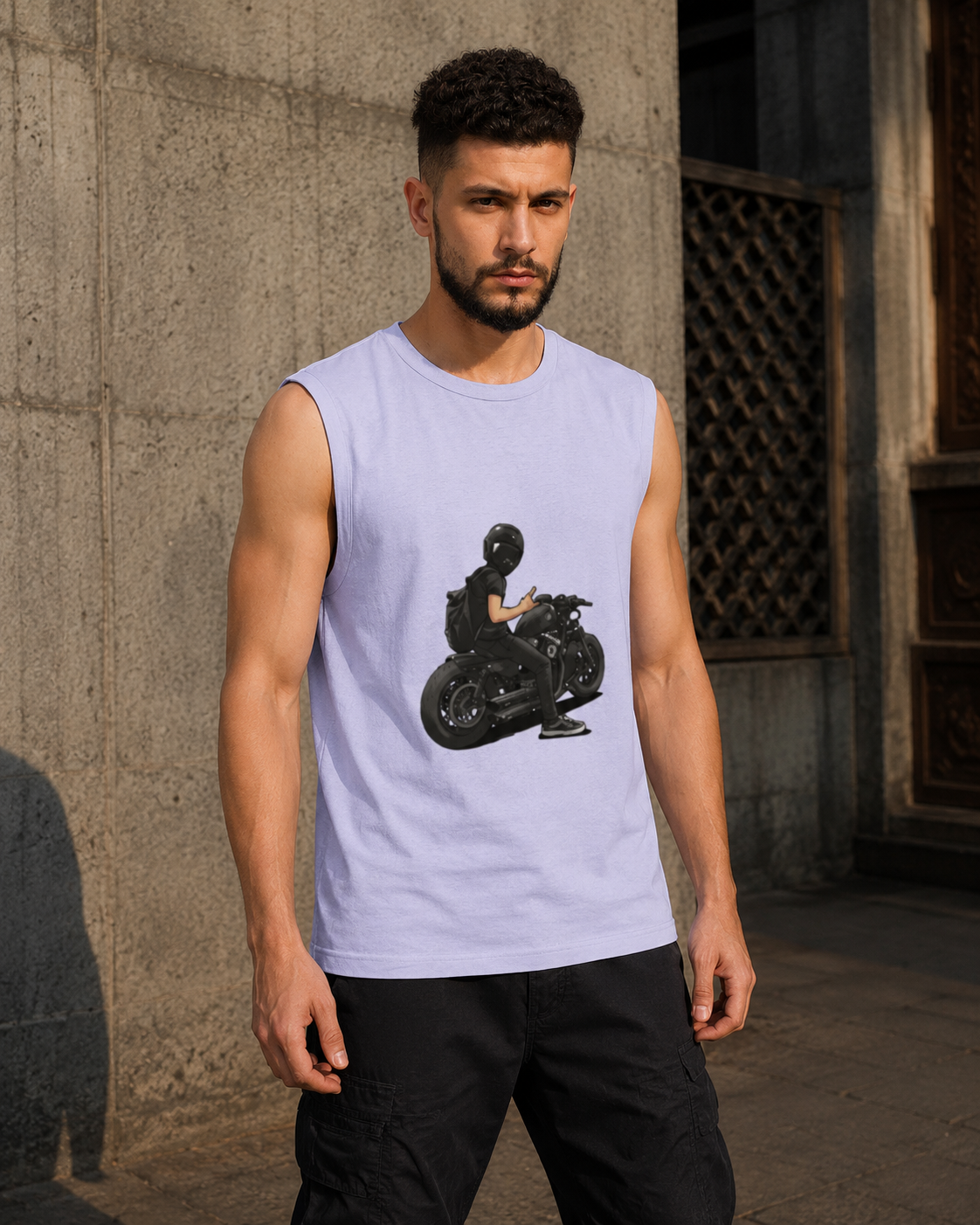 RAJIRU Ride Free motorcycle men's sleeveless graphic T-shirt