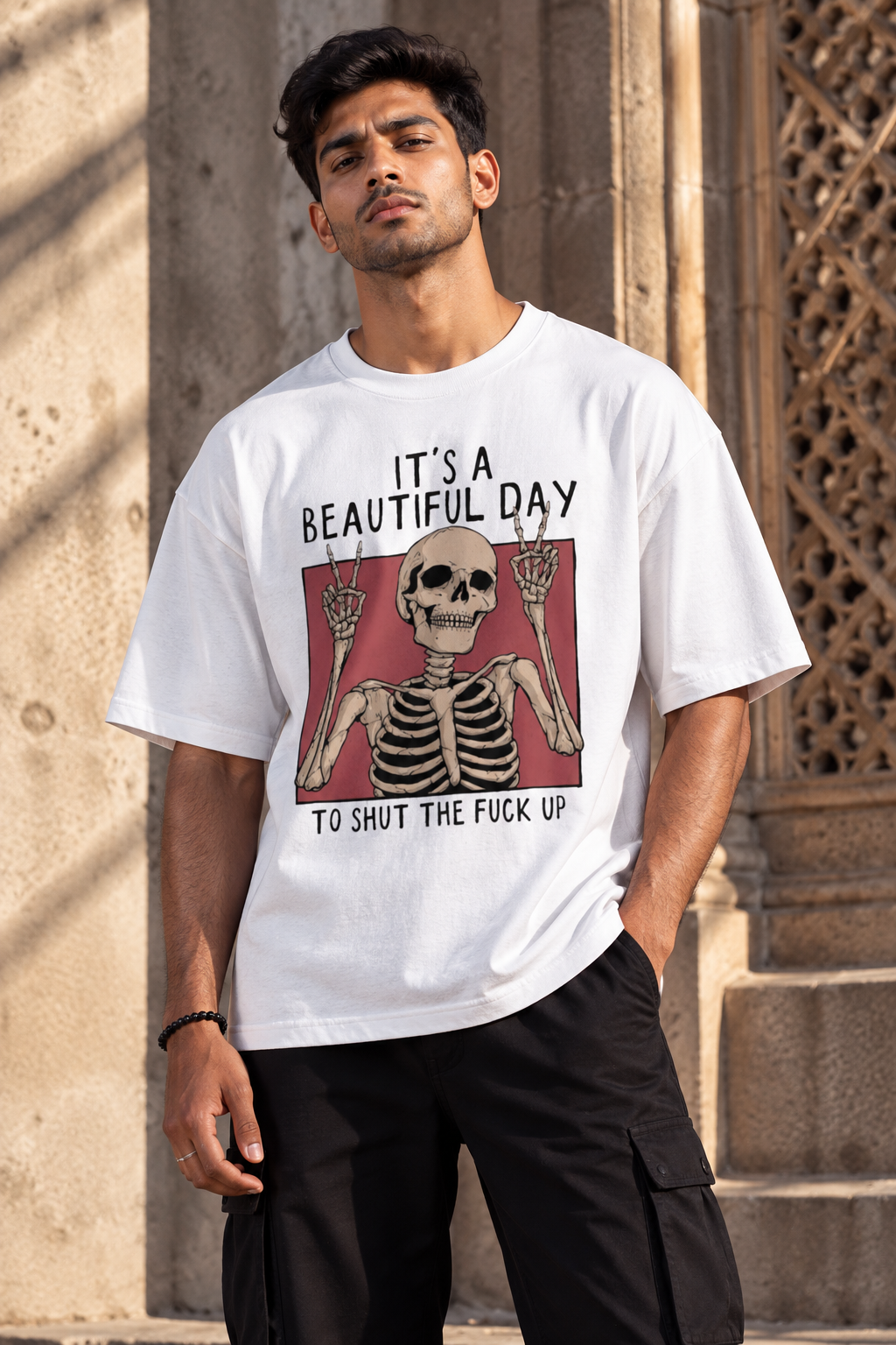 It’s a Beautiful Day Skeleton Oversized Graphic T-Shirt