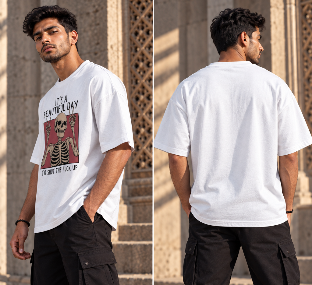 It’s a Beautiful Day Skeleton Oversized Graphic T-Shirt