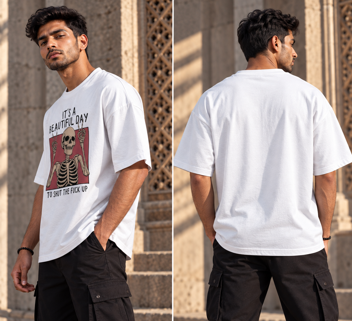 It’s a Beautiful Day Skeleton Oversized Graphic T-Shirt