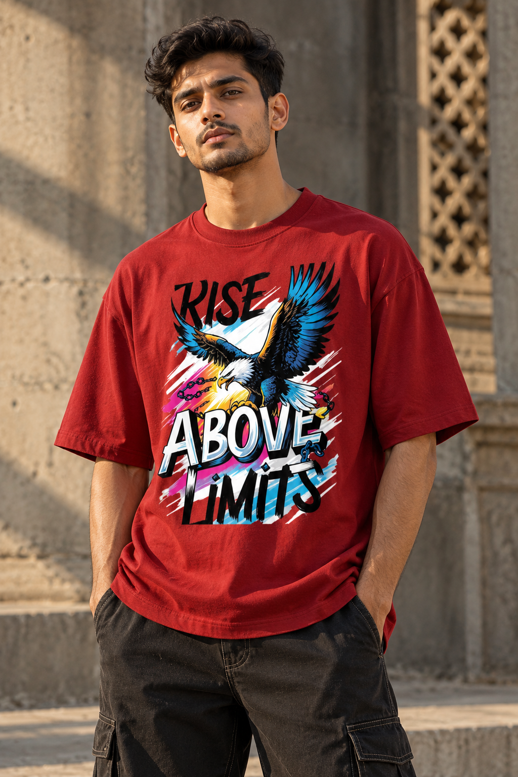 Rise Above Limits Eagle Oversized Graphic T-Shirt