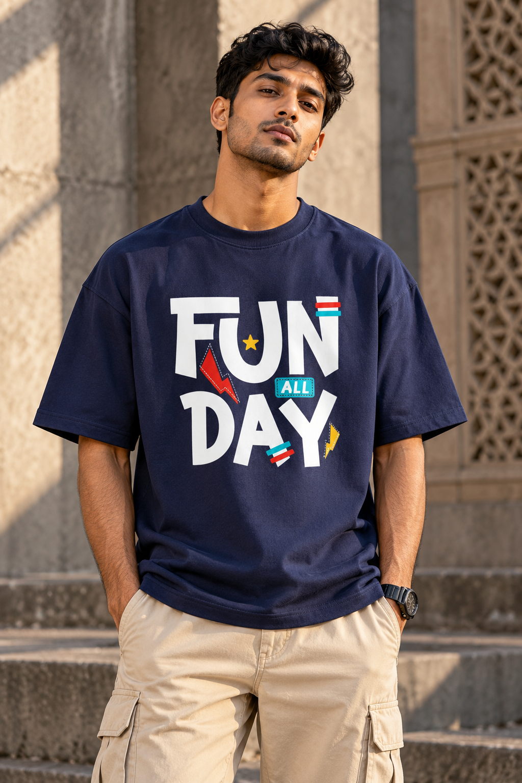 RAJIRU FUN ALL DAY Oversized Graphic T-Shirt