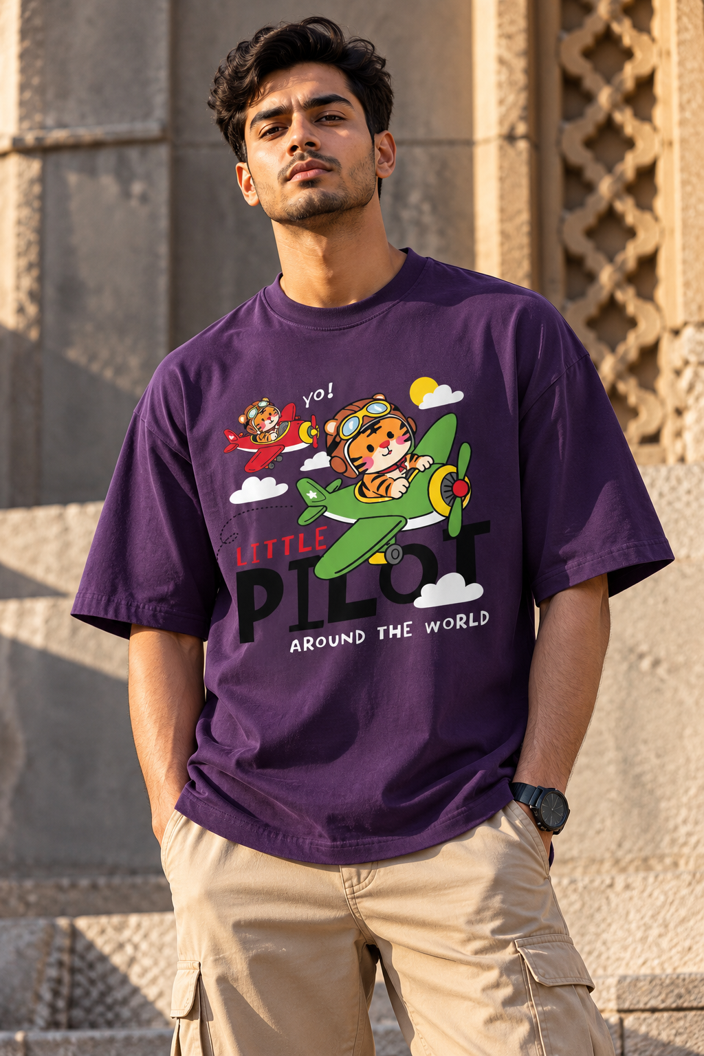 Oversized Travel & Aviation Graphic T-Shirt