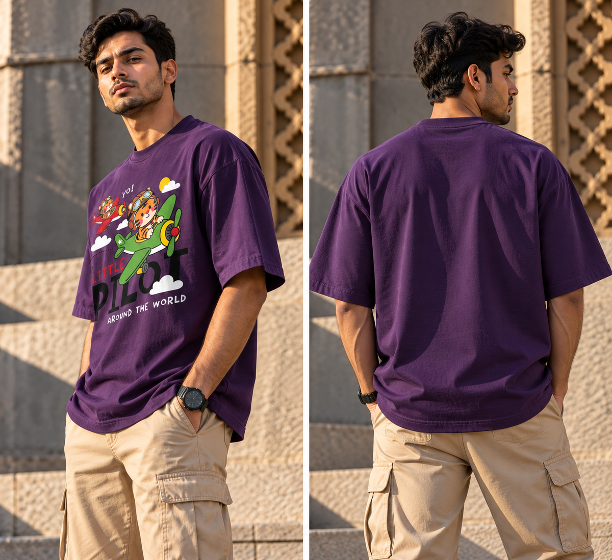 Oversized Travel & Aviation Graphic T-Shirt