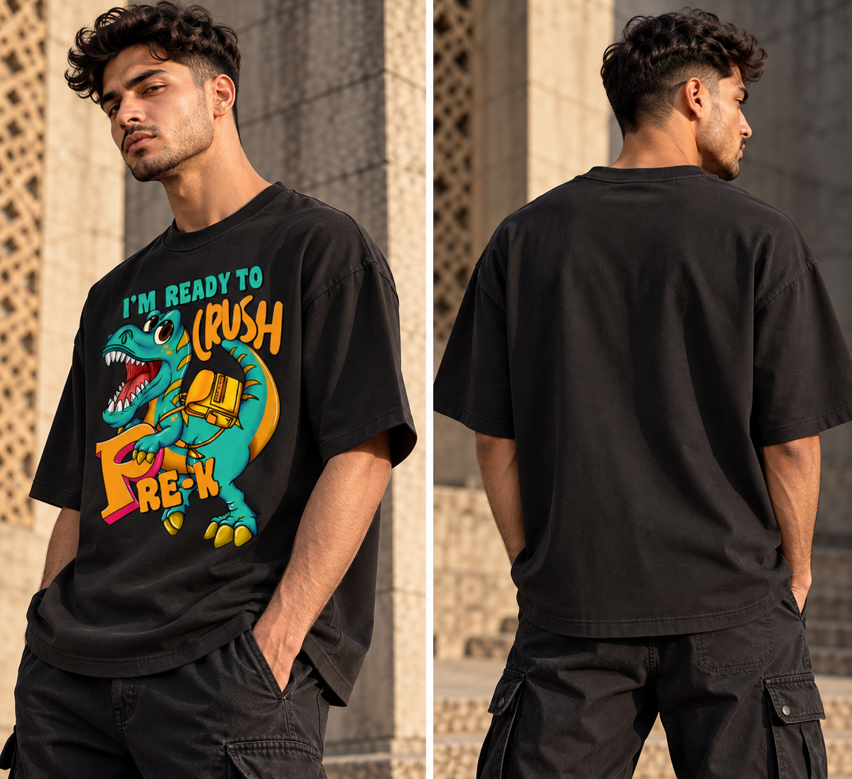 Ready to Crush It Dinosaur Graphic Oversized T-Shirt