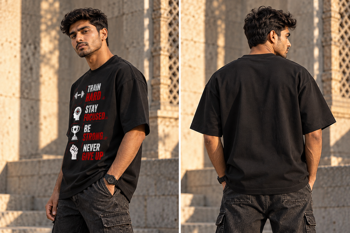 Train Hard Stay Focused Oversized Graphic T-Shirt