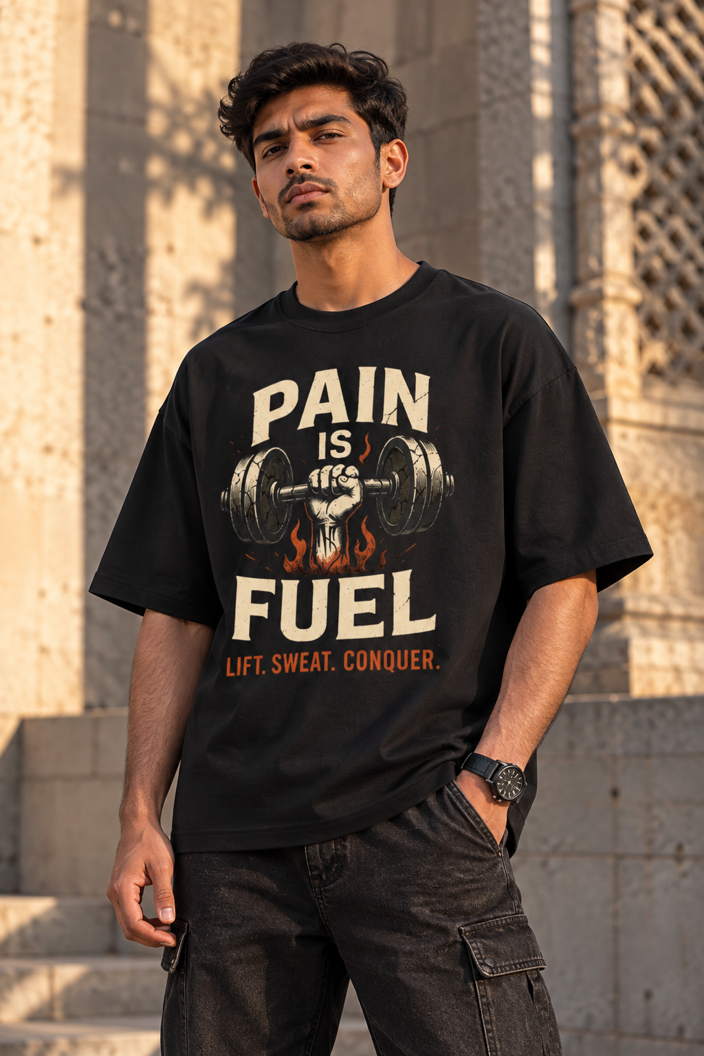 Pain Is Fuel Oversized Graphic T-Shirt