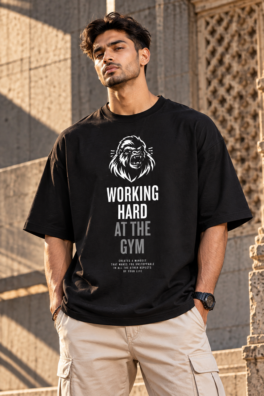 Working Hard at the Gym Oversized Graphic T-Shirt