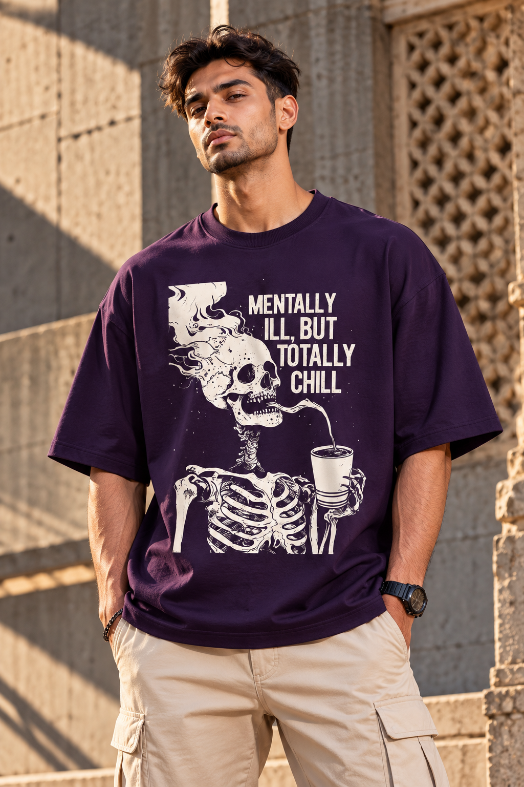 Mentally Chill Skeleton Oversized Graphic T-Shirt