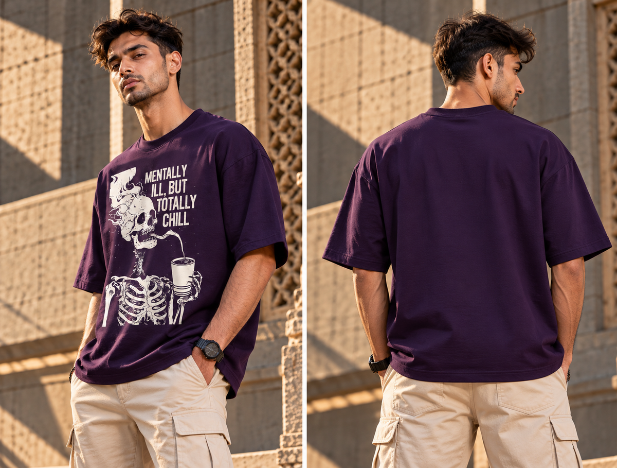Mentally Chill Skeleton Oversized Graphic T-Shirt