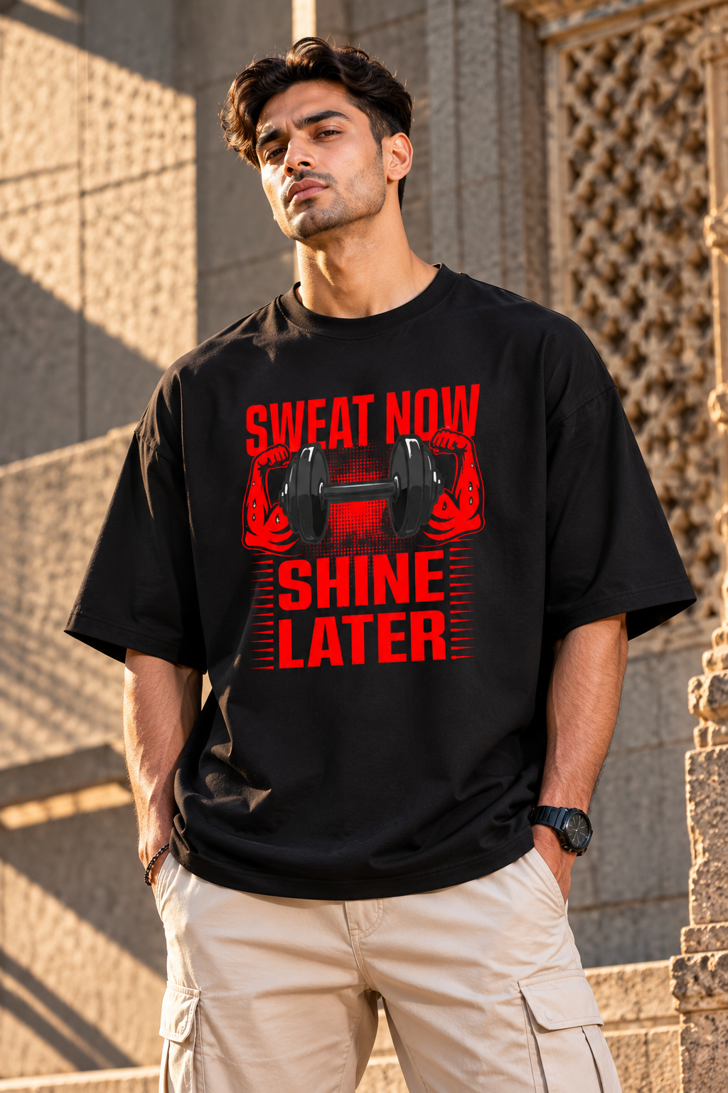 Sweat Now Shine Later Oversized Gym Graphic T-Shirt