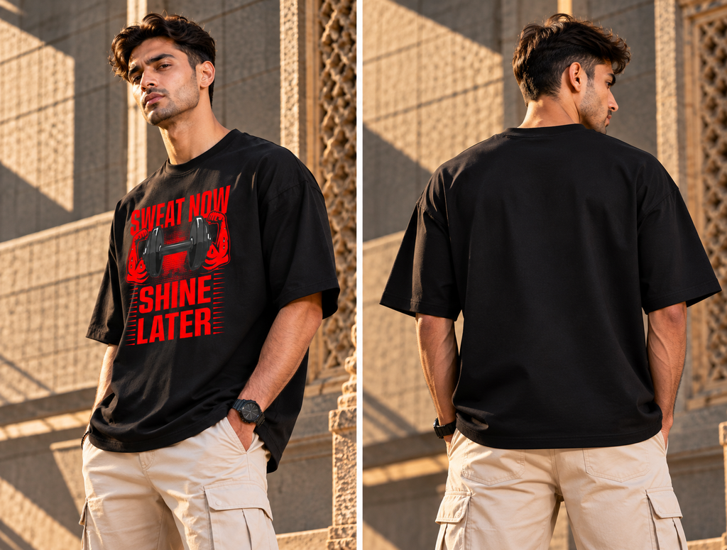 Sweat Now Shine Later Oversized Gym Graphic T-Shirt