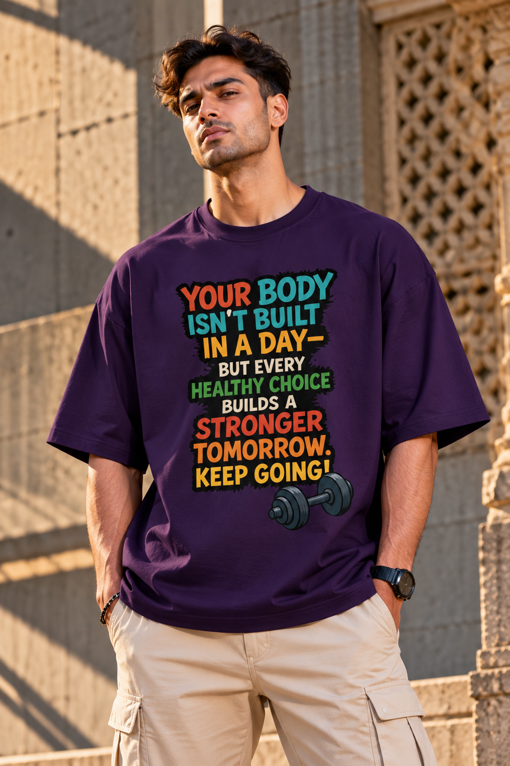 Stronger Tomorrow Oversized Fitness Graphic T-Shirt