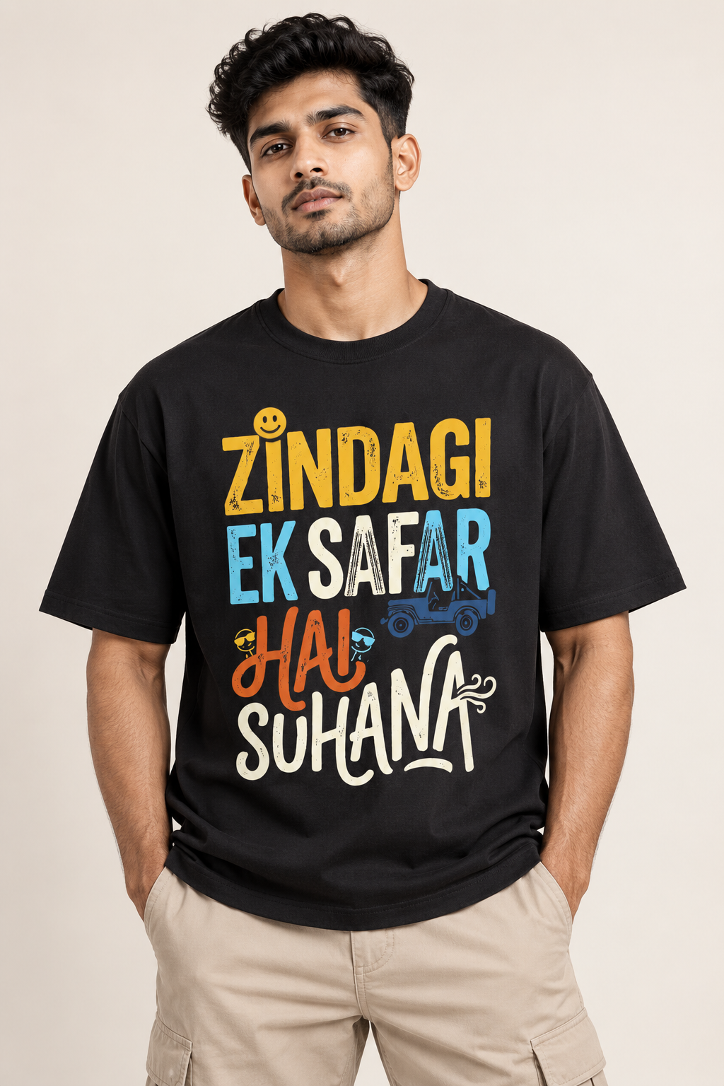 Zindagi Ek Safar Hai Suhana Oversized Graphic T-Shirt