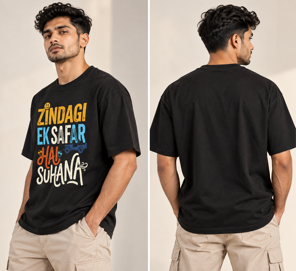 Zindagi Ek Safar Hai Suhana Oversized Graphic T-Shirt