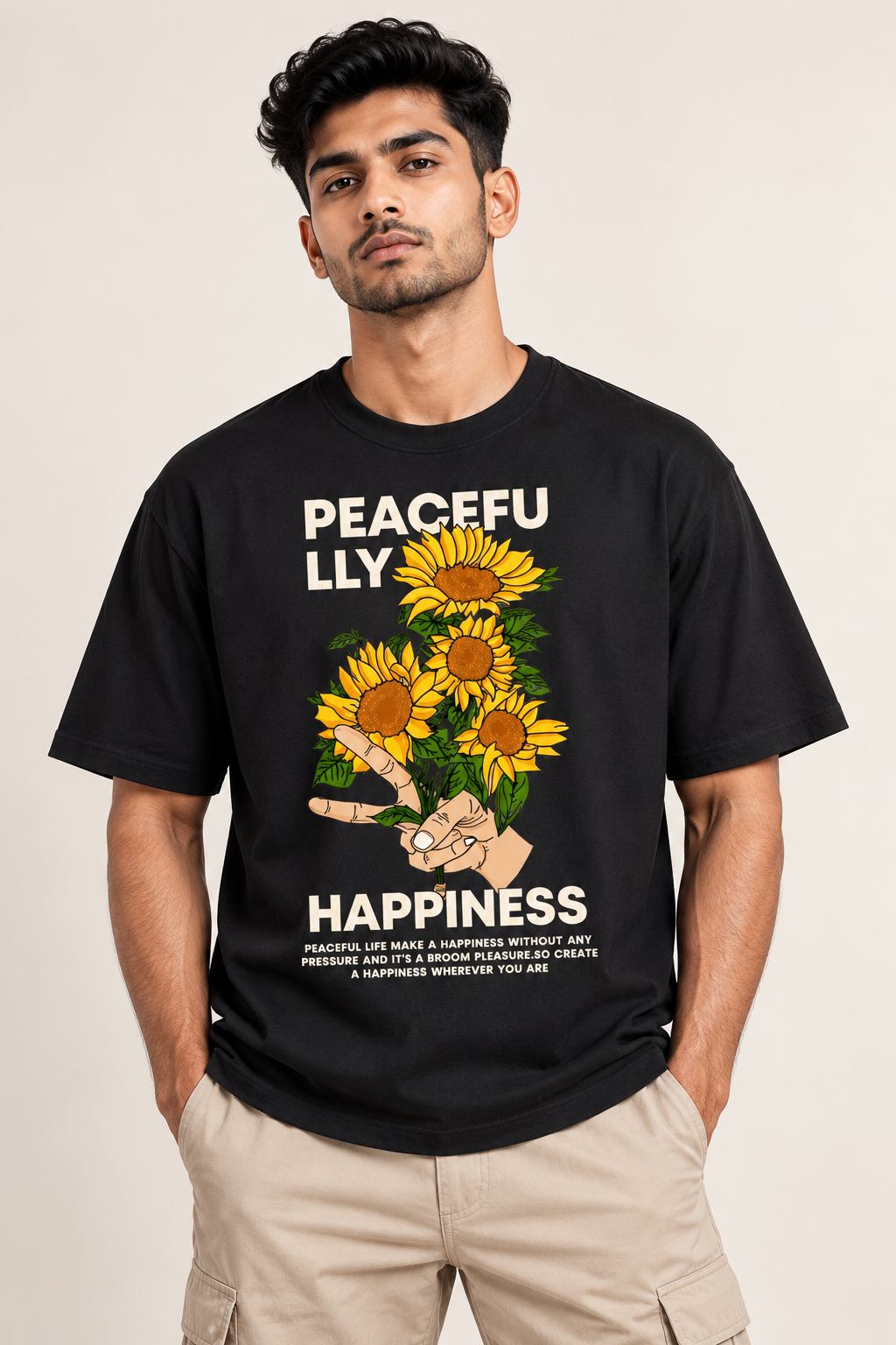 Peacefully Happiness Sunflower Graphic T-Shirt