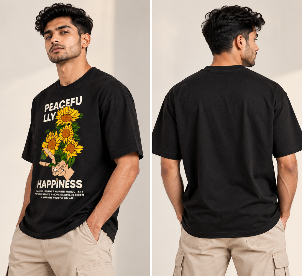 Peacefully Happiness Sunflower Graphic T-Shirt