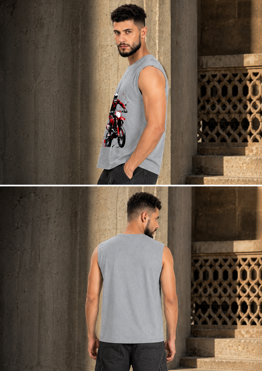 RAJIRU Redline Rider motocross sleeveless T-shirt back view