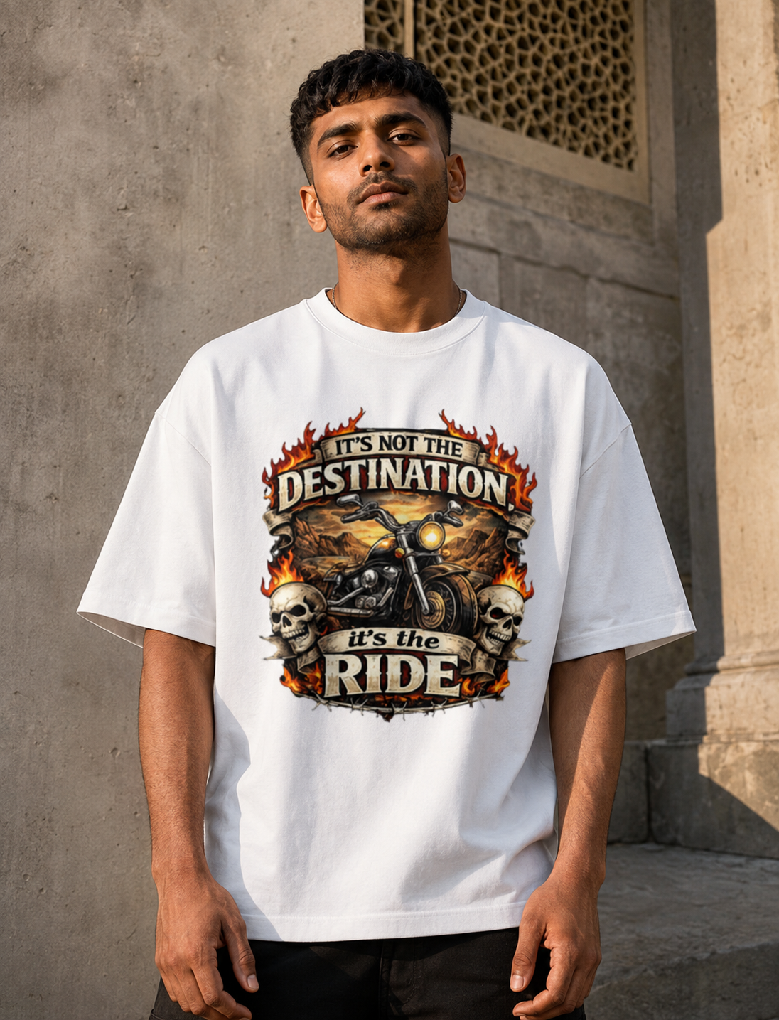 RAJIRU Vintage Motorcycle Born to Ride oversized T-shirt