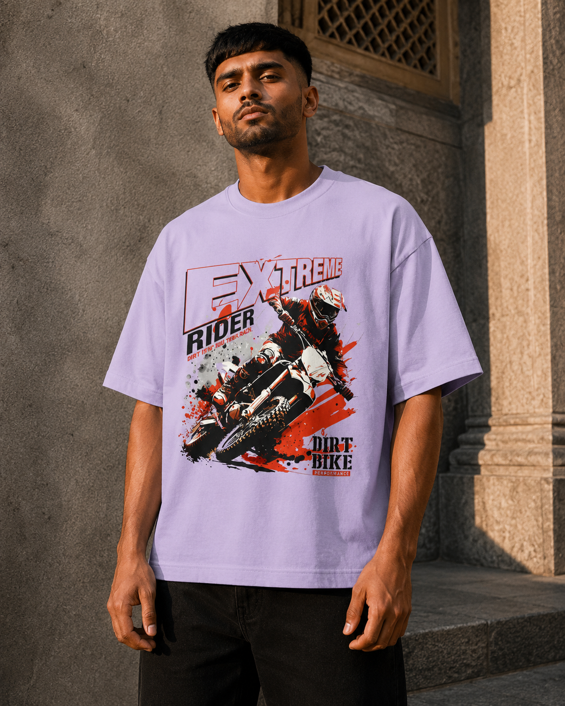RAJIRU Premium Dirt Bike oversized graphic T-shirt product view