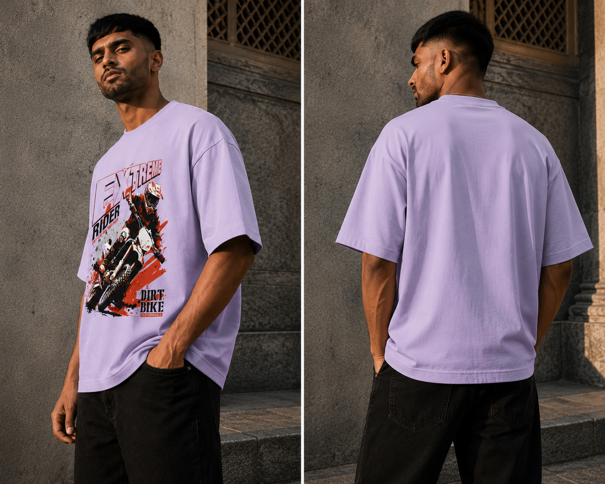 RAJIRU Premium Dirt Bike oversized graphic T-shirt detail image